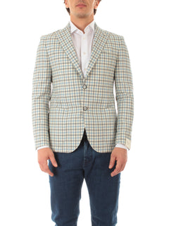 Luigi Bianchi Mantova blazer monopetto da uomo avorio/azzurro/grigio