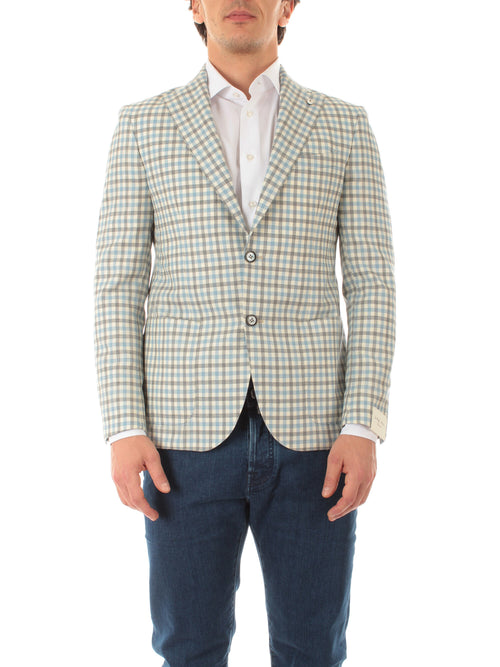 Luigi Bianchi Mantova blazer monopetto da uomo avorio/azzurro/grigio
