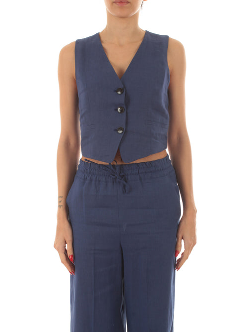 Emme Marella ANEMONE gilet in lino da donna blu