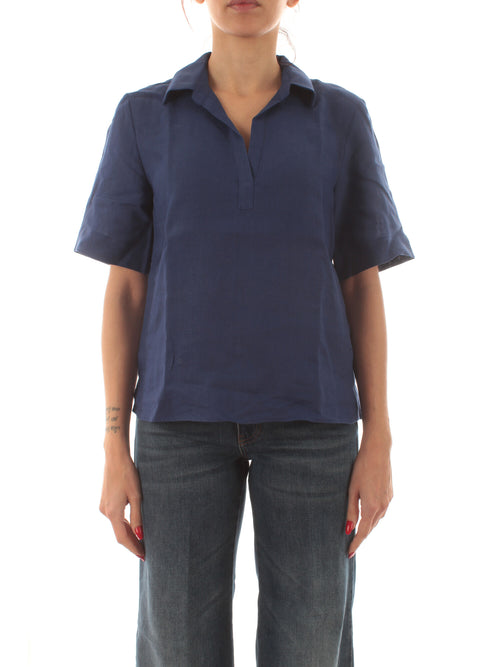 Emme Marella NAVE polo in puro lino da donna blu