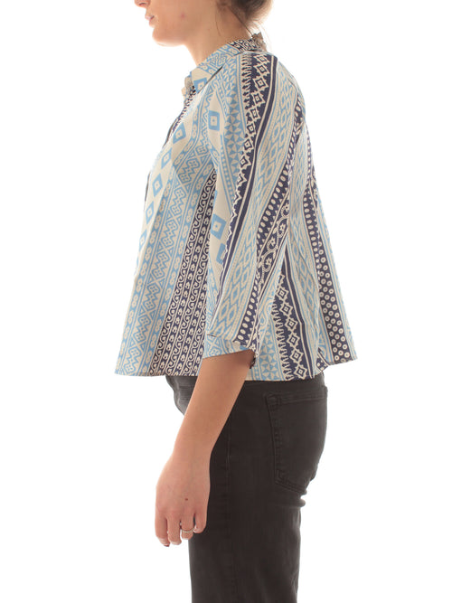 Emme Marella TAGO camicia in raso stampato da donna blu st.etnica