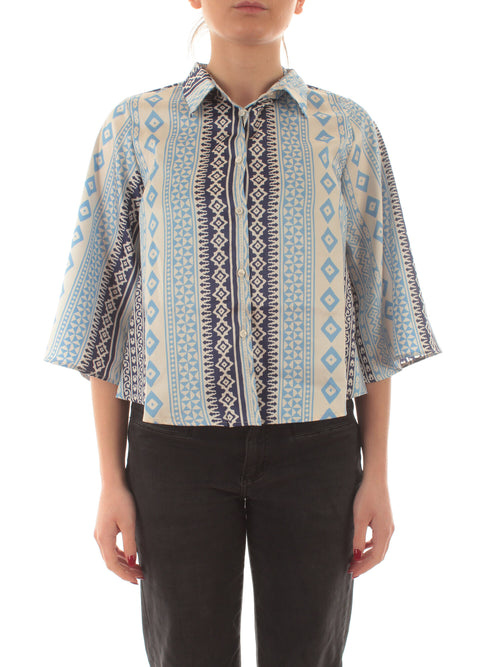 Emme Marella TAGO camicia in raso stampato da donna blu st.etnica