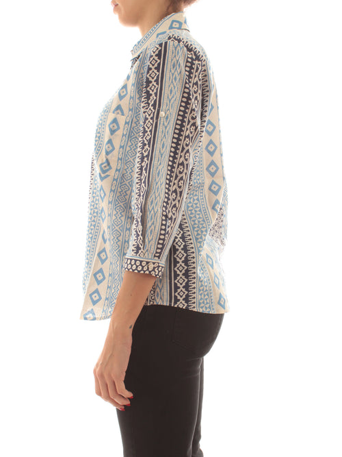 Emme Marella BOBOLI camicia da donna blu st.etnica