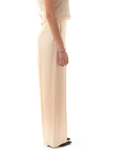 Iblues AZZORRE pantaloni wide leg in tessuto shiny da donna avorio