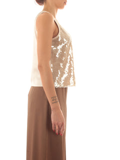Emme Marella ADVICE top con paillettes da donna beige