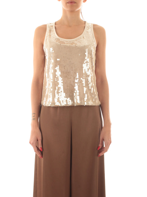 Emme Marella ADVICE top con paillettes da donna beige