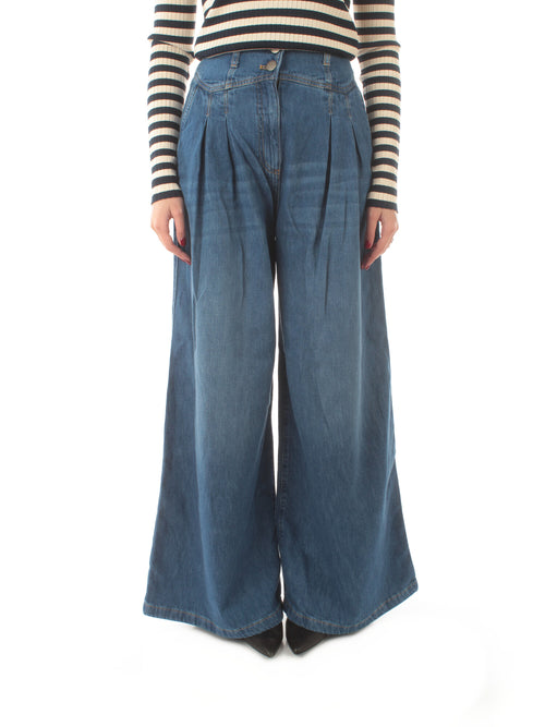 Twinset jeans wide leg con pieghe da donna denim medio