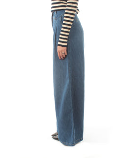 Twinset jeans wide leg con pieghe da donna denim medio