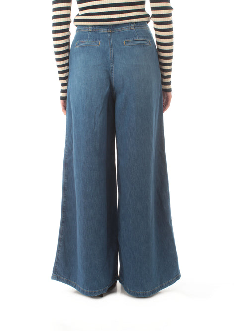 Twinset jeans wide leg con pieghe da donna denim medio