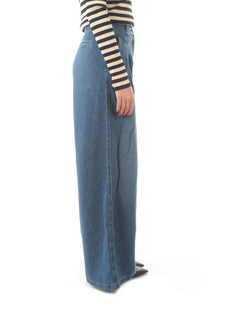 Twinset jeans wide leg con pieghe da donna denim medio