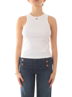 Twinset top fitted a costine con Oval T da donna bianco ottico