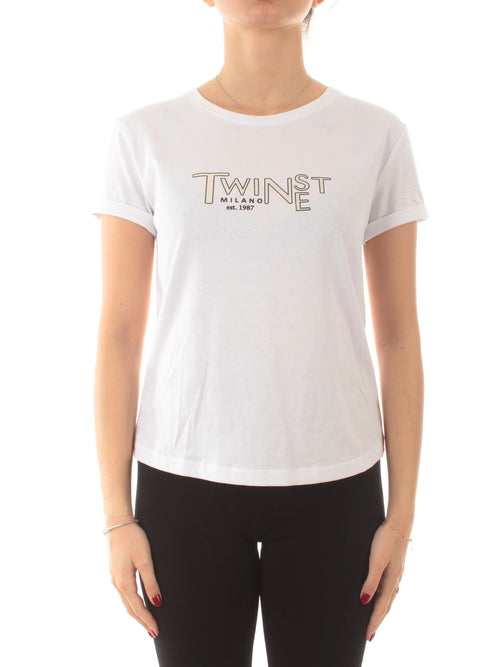 Twinset T-shirt con logo lettering ricamato da donna bianco ottico