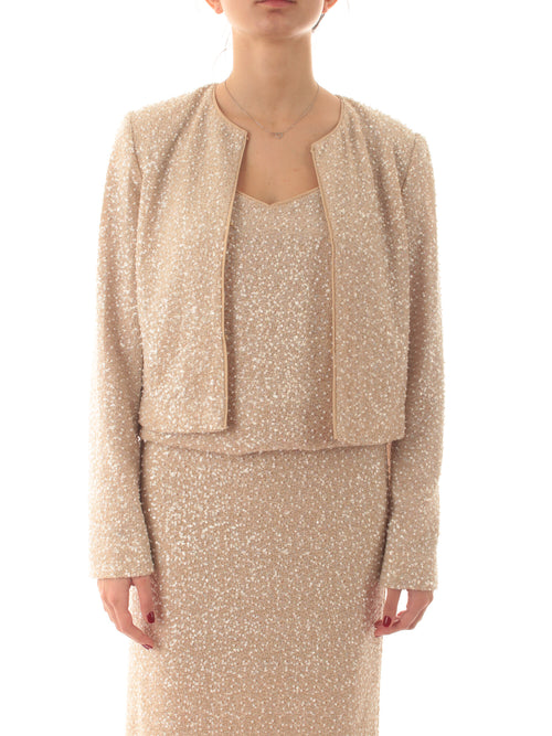 Twinset giacca con paillettes e perle da donna neve/beige