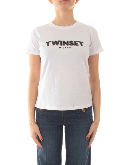 Twinset T-shirt con logo lettering ricamato da donna bianco ottico