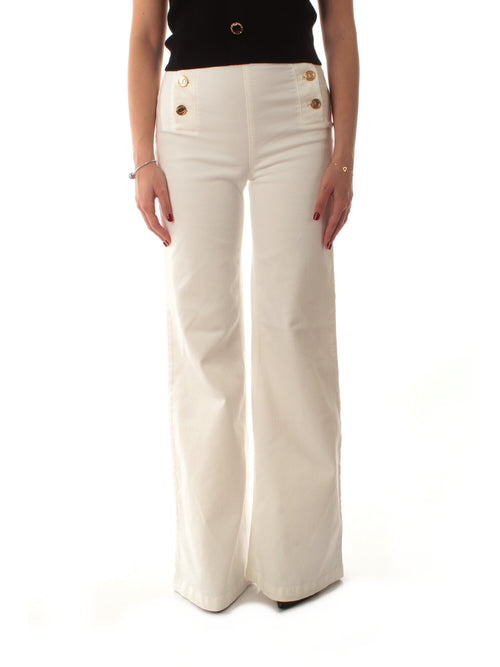 Twinset jeans wide leg con bottoni da donna neve