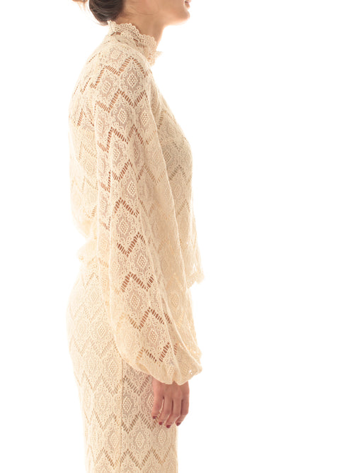 Twinset blusa in pizzo macramè da donna delicate beige