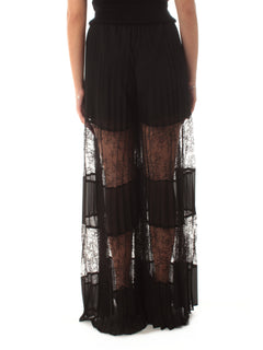 Twinset pantaloni in georgette plissé con pizzo da donna nero