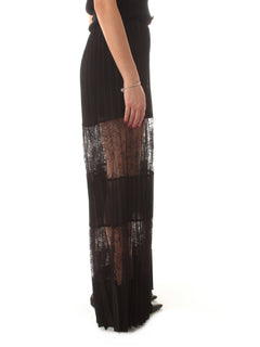 Twinset pantaloni in georgette plissé con pizzo da donna nero