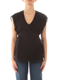 Twinset top con pizzo e pieghe da donna nero