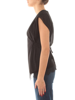 Twinset top con pizzo e pieghe da donna nero