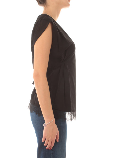 Twinset top con pizzo e pieghe da donna nero