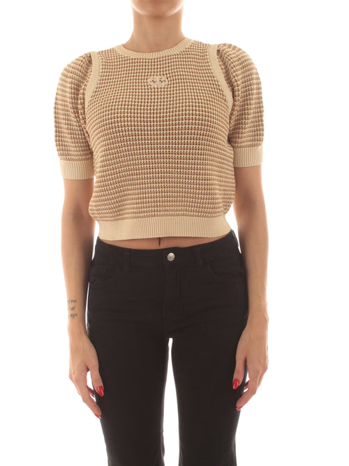 Twinset maglia a righe con Oval T da donna rope/delicate beige