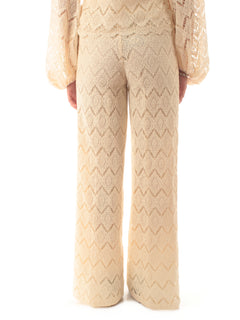 Twinset pantaloni wide leg in pizzo macramè da donna delicate beige