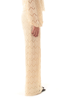 Twinset pantaloni wide leg in pizzo macramè da donna delicate beige