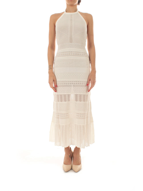 Twinset abito lungo halter in maglia da donna neve