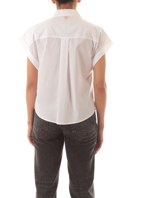 Twinset camicia in popeline di cotone bianco ottico
