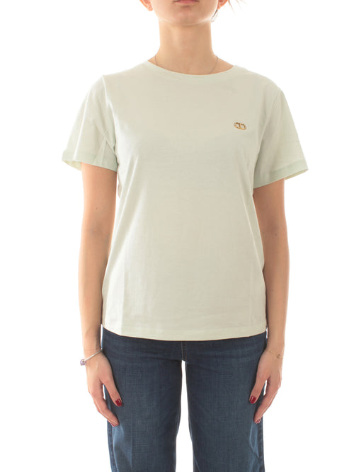 Twinset T-shirt con logo Oval T di strass da donna water green