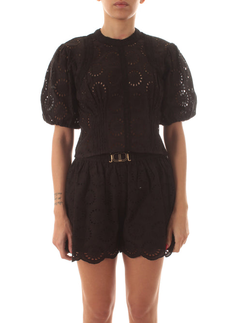 Twinset blusa in sangallo da donna nero