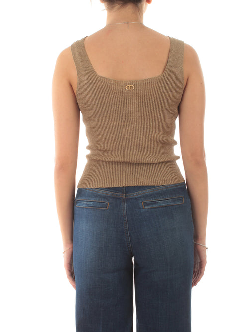 Twinset top in maglia con lurex da donna golden green lurex