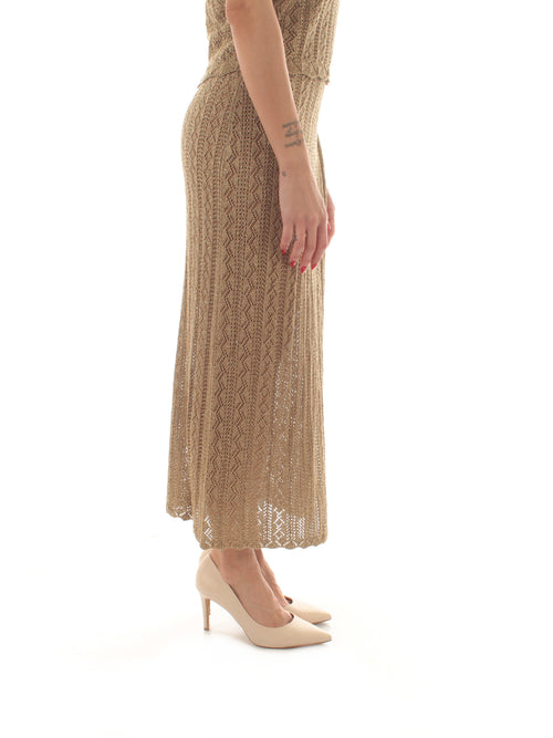 Twinset gonna lunga in maglia con lurex da donna golden green lurex