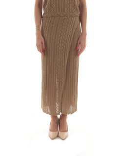 Twinset gonna lunga in maglia con lurex da donna golden green lurex