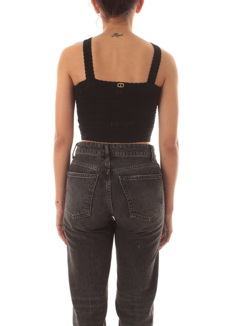 Twinset top cropped in maglia da donna nero