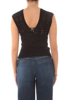 Twinset top in maglia traforata da donna nero