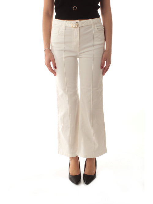 Twinset jeans cropped flare da donna denim bianco