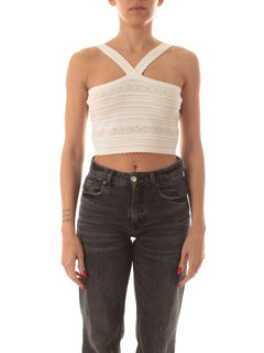 Twinset top cropped in maglia da donna neve
