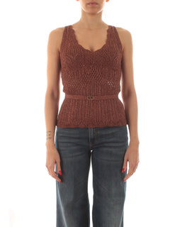 Twinset top in maglia con cintura da donna amber brown lurex