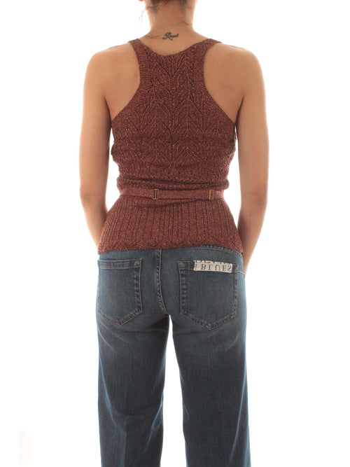 Twinset top in maglia con cintura da donna amber brown lurex