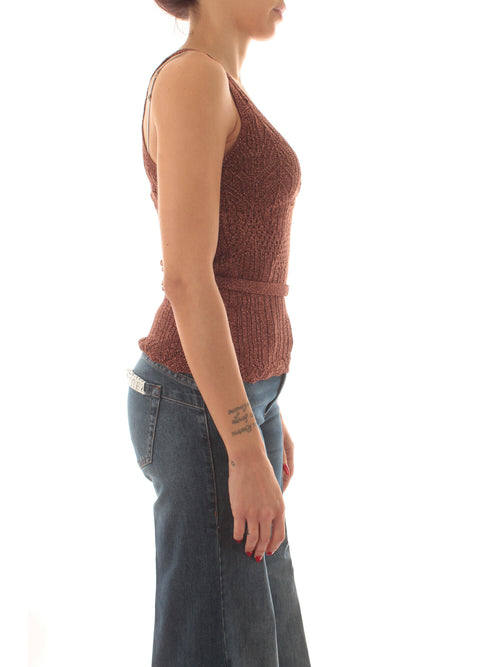 Twinset top in maglia con cintura da donna amber brown lurex