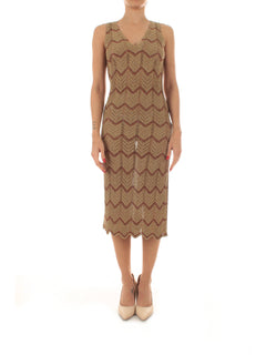 Twinset abito longuette in maglia da donna lurex golden green/amber brown