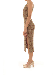 Twinset abito longuette in maglia da donna lurex golden green/amber brown