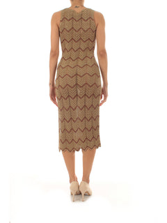 Twinset abito longuette in maglia da donna lurex golden green/amber brown
