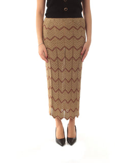 Twinset gonna in maglia traforata con lurex da donna lurex golden green/amber brown