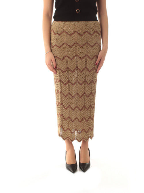 Twinset gonna in maglia traforata con lurex da donna lurex golden green/amber brown