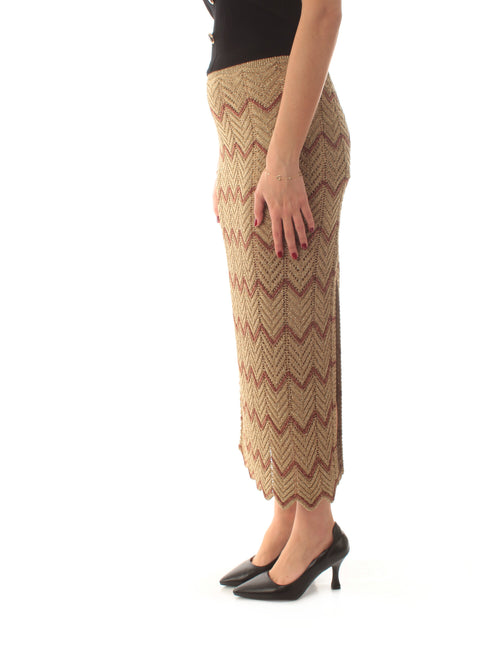 Twinset gonna in maglia traforata con lurex da donna lurex golden green/amber brown