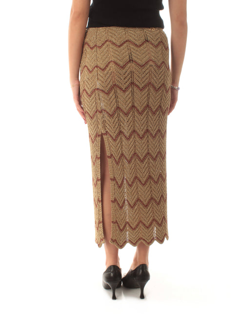 Twinset gonna in maglia traforata con lurex da donna lurex golden green/amber brown