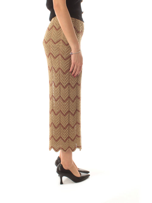 Twinset gonna in maglia traforata con lurex da donna lurex golden green/amber brown